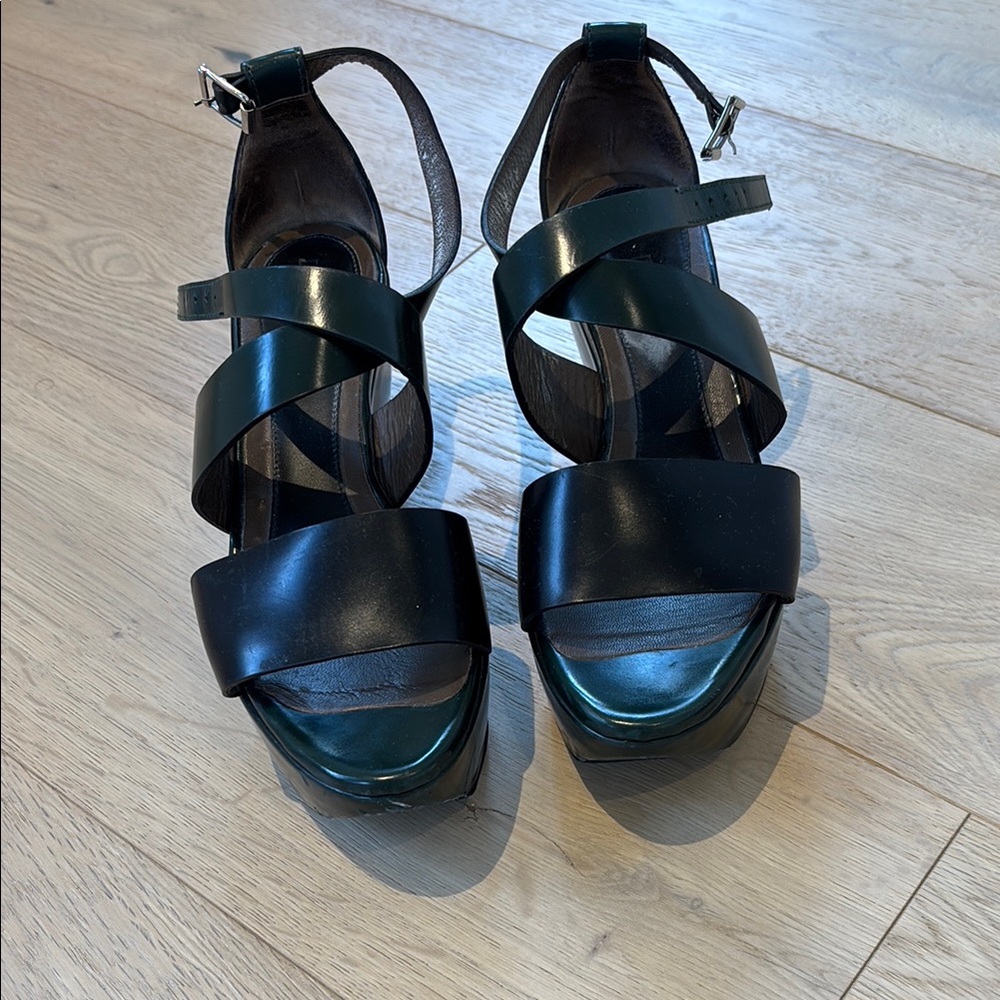 Marni Black & Dark Green Platform Wedge Sandals